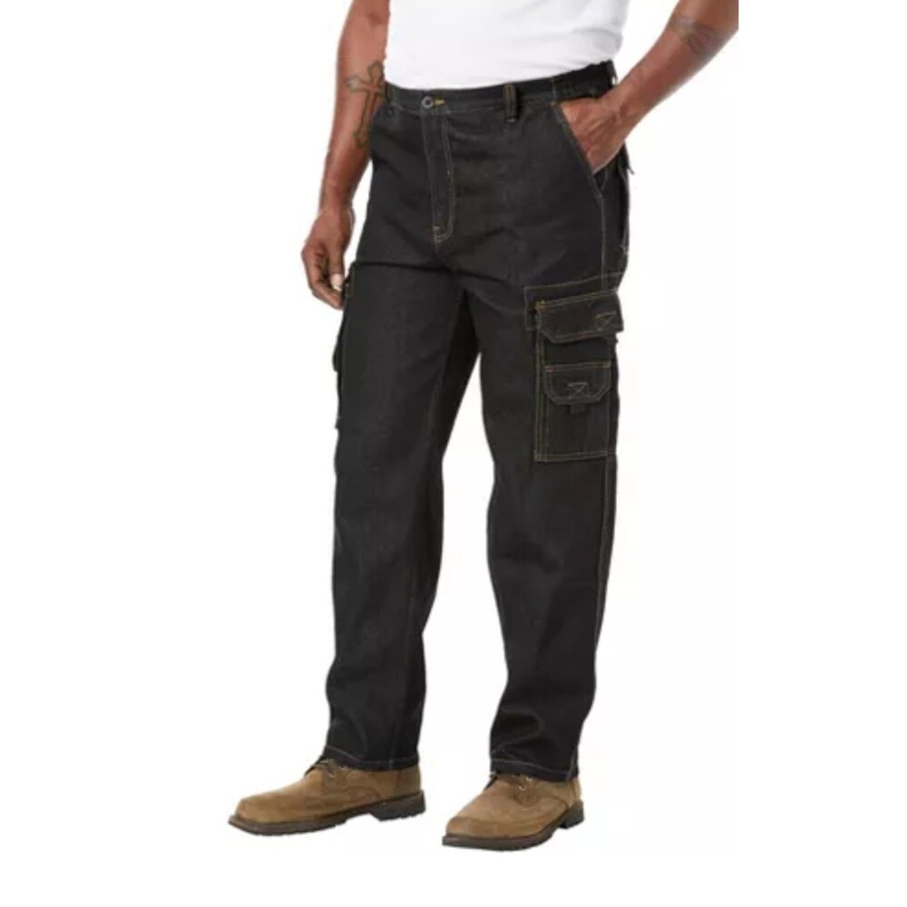 Boulder Creek Men 46x38 Elastic Side Cargo Pants Black Jeans Workwear Casual New